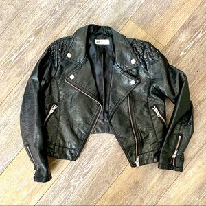 H&M Girls Biker Moto Faux Leather Studded Jacket